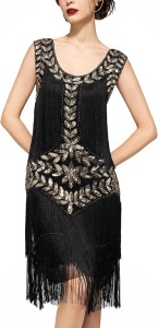 Black Sequins Fringed 1920s Gatsby Dress