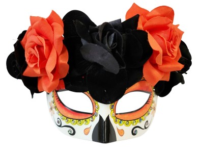 Day of the Dead Black Red Flowered Eye Mask