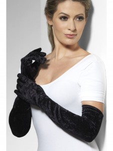 Long Black Velveteen Gloves