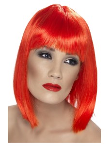 Short Neon Red Blunt Glam Wig
