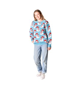 christmas jumper blue snowman womens
